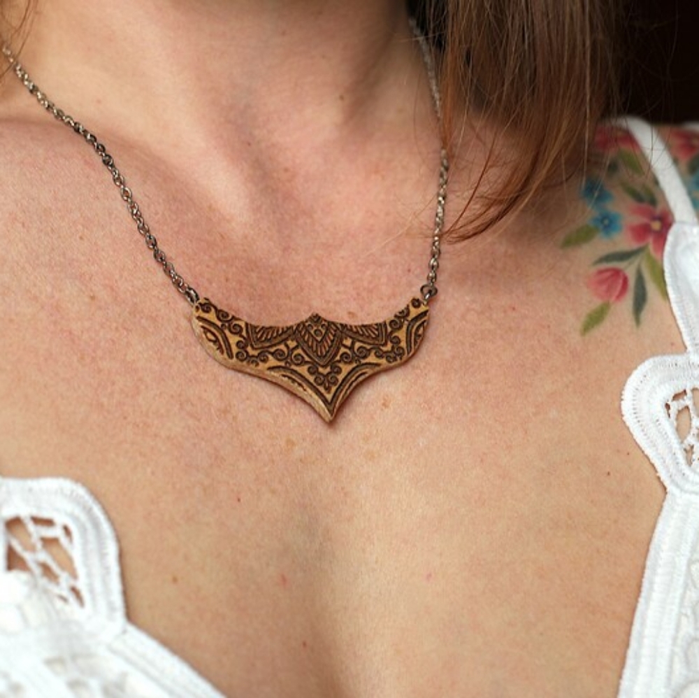 Beautiful mandala necklace. Wood pendant